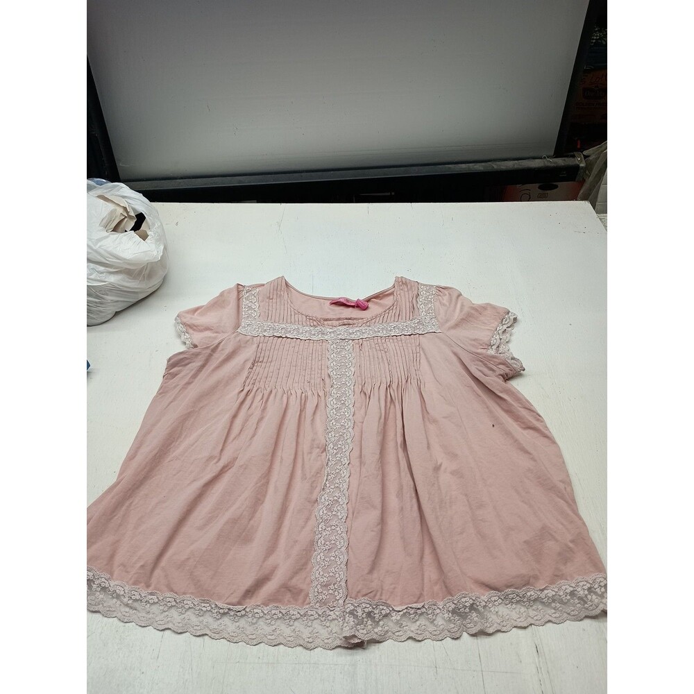 Women Within lace trim popover top womens Size 3X Pinkish pintuck cotton knit
